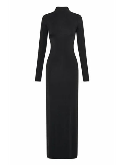 Side Slit Back Dress Women Sexy Backless Temperament Long Sleeve Dresses Lady Party Elegant Bodycon Evening Dress Woman