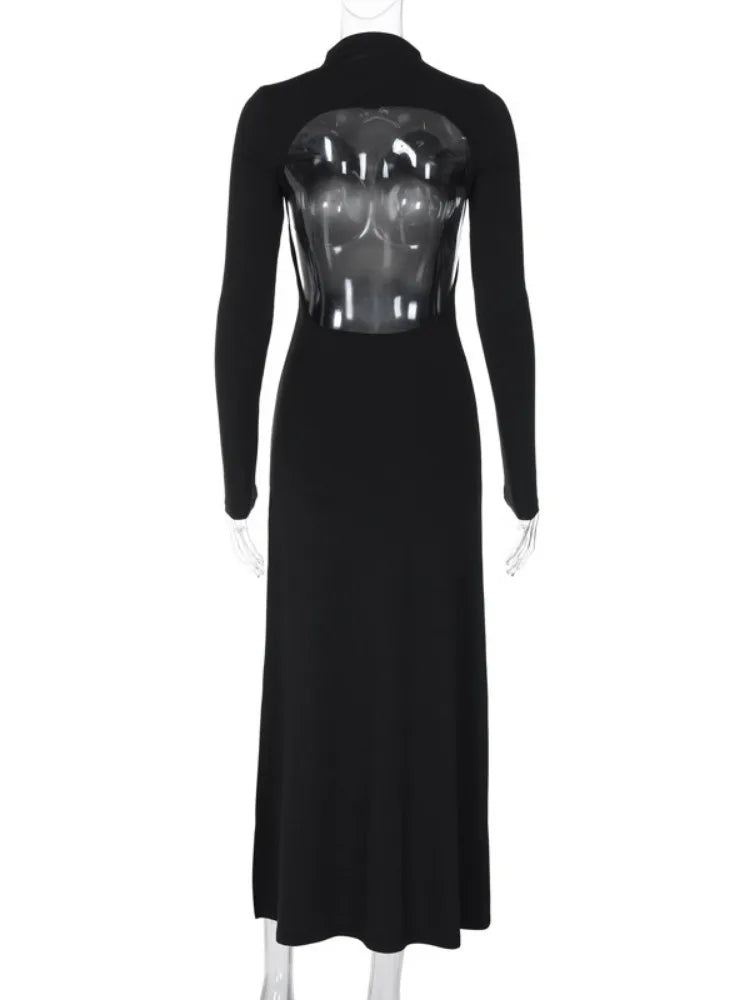 Side Slit Back Dress Women Sexy Backless Temperament Long Sleeve Dresses Lady Party Elegant Bodycon Evening Dress Woman