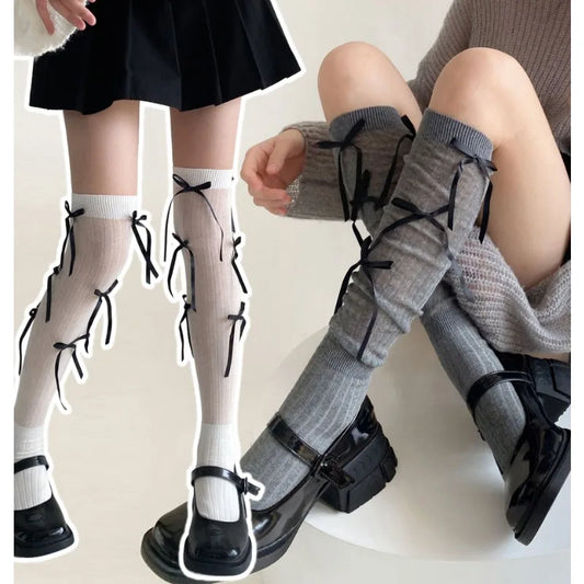 Splice Bow Loose Socks For Women Fashion Thermal Long Sock Knitting Socks Women’s Y2K JK Girl Keep Warm Leg Warmers Ladie