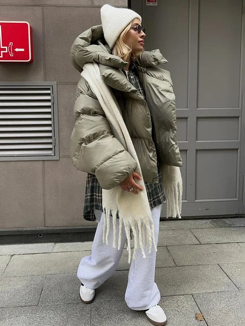 Parkas gruesas de manga larga para mujer, abrigo cálido de otoño e invierno, sudaderas de moda urbana para mujer, chaqueta acolchada de algodón para mujer 2025