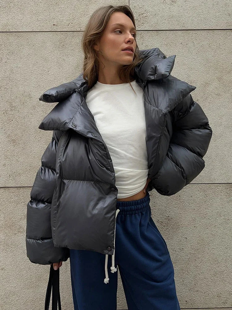 Parkas gruesas de manga larga para mujer, abrigo cálido de otoño e invierno, sudaderas de moda urbana para mujer, chaqueta acolchada de algodón para mujer 2025