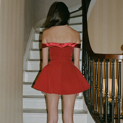 Vestido corto sexy con escote en V y espalda descubierta para mujer, con hombros descubiertos, ajustado y temperamento, elegante y atractivo para fiesta de noche.