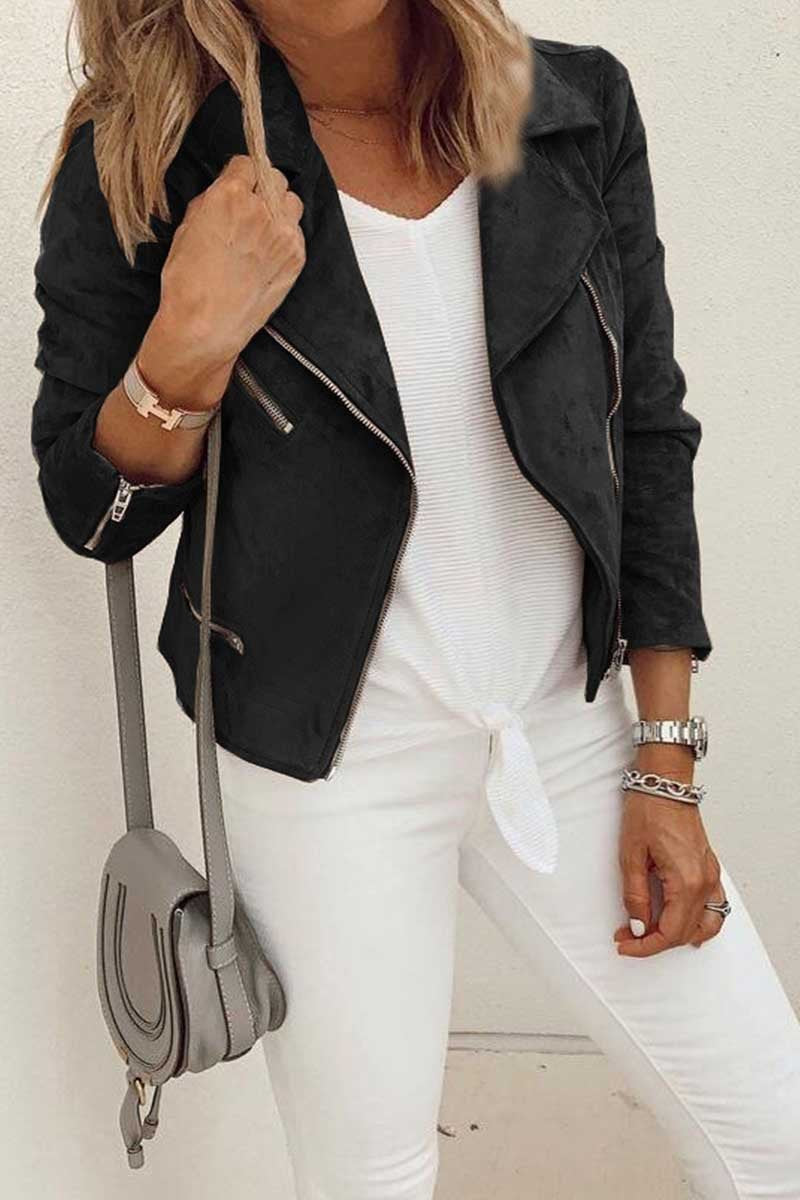 Loose Solid Zipper Jacket