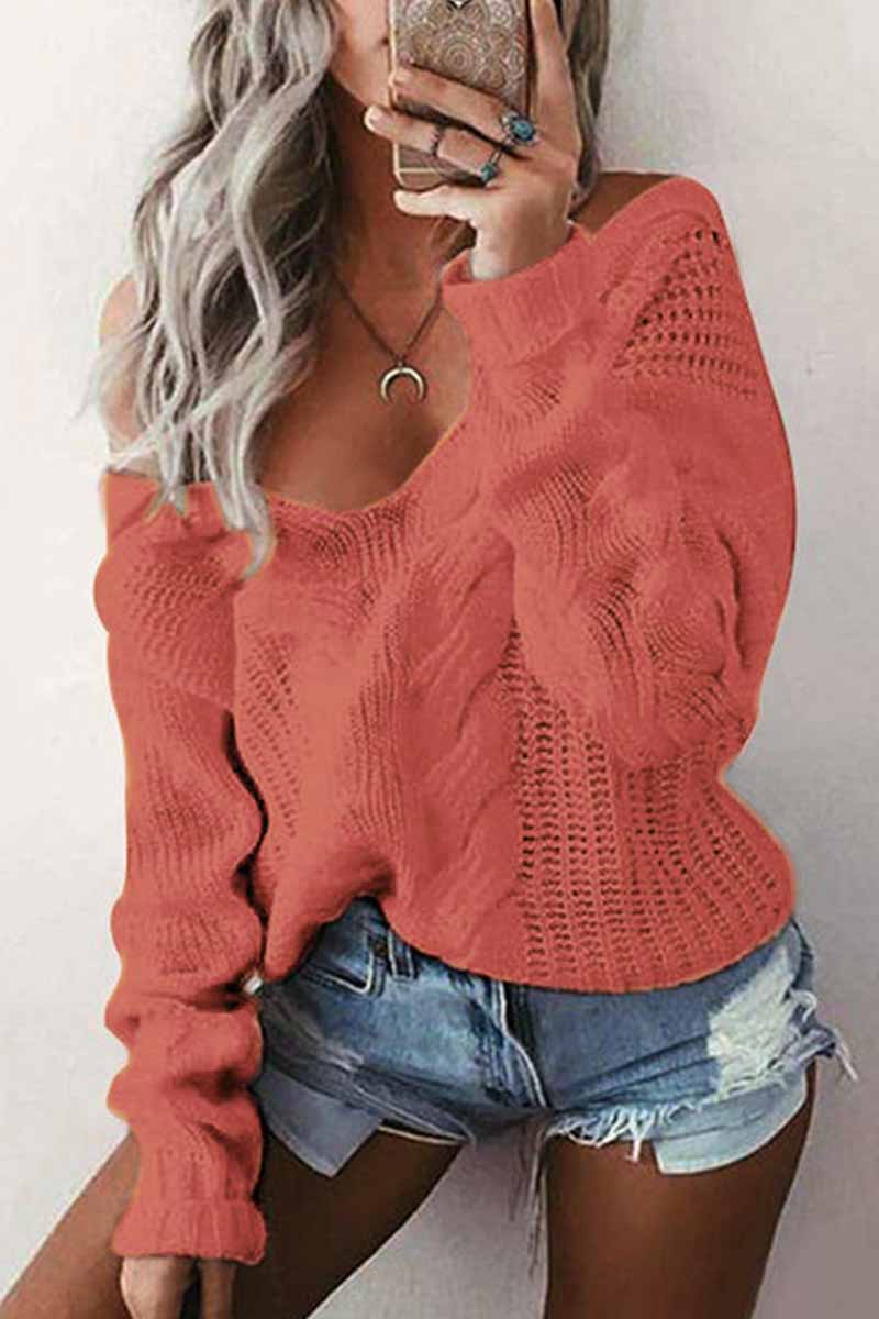 Loose V-Neck Wwist Long Sleeve Sweater(6 Colors)