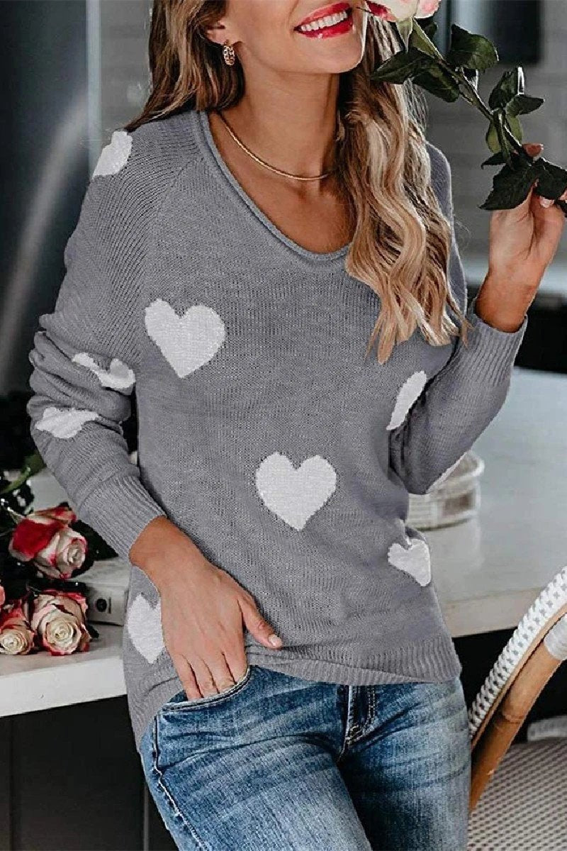 Loose V-Neck Love Knitted Sweater(5 Colors)