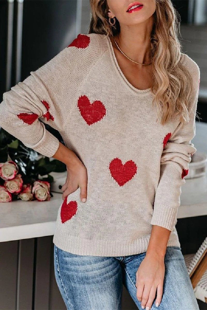 Loose V-Neck Love Knitted Sweater(5 Colors)