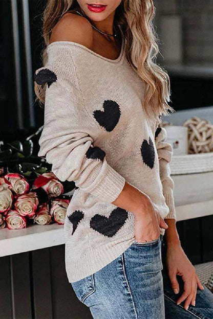 Loose V-Neck Love Knitted Sweater(5 Colors)