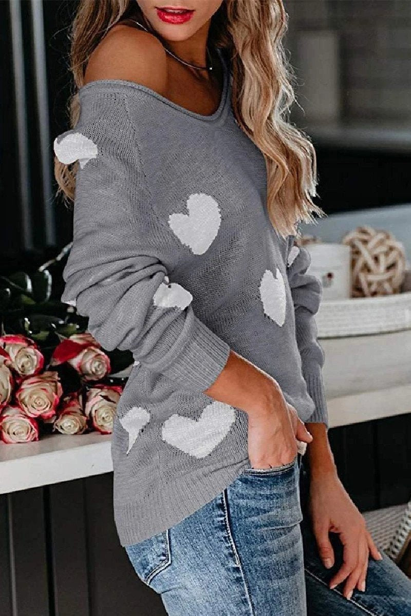 Loose V-Neck Love Knitted Sweater(5 Colors)