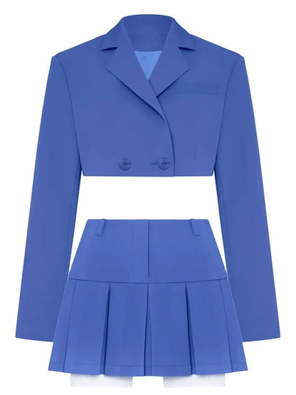 2025 Fall Women Blazer Suit Two Piece Sets Turn-down Collar Blazers Tops And Pleated Skirts Femme High Street Y2K Outfits