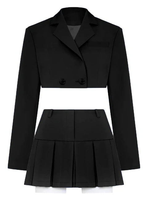 2025 Fall Women Blazer Suit Two Piece Sets Turn-down Collar Blazers Tops And Pleated Skirts Femme High Street Y2K Outfits