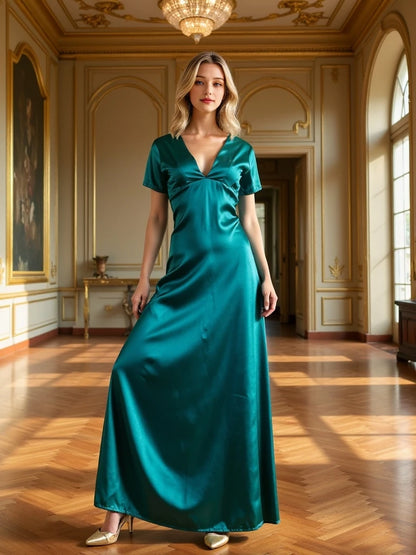 Temperament V-neck High Waist Evening Dress Sexy Backless Solid Sleeveless Elegant Party Dresses 2025 Women’s Hollow Long Dress