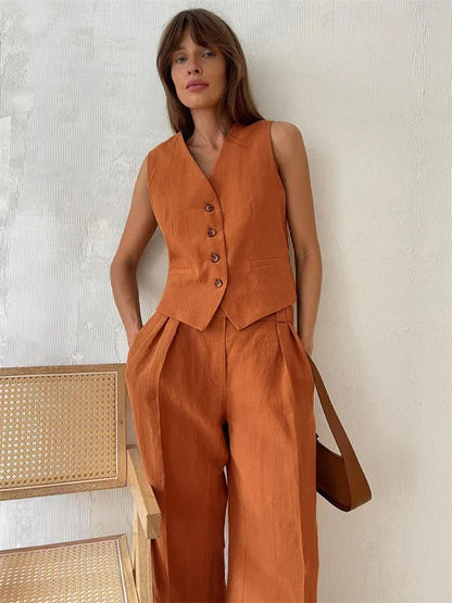 2 Piece-Set Fashion Women Wide Leg Trousers Patchwork High Waist Casual Straight Legg Outfits Vestidos Women’s Pants Sets