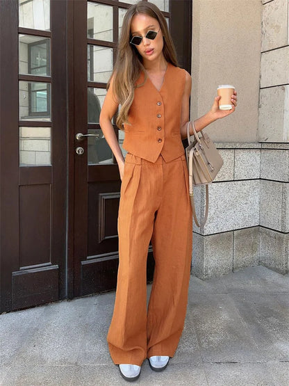 2 Piece-Set Fashion Women Wide Leg Trousers Patchwork High Waist Casual Straight Legg Outfits Vestidos Women’s Pants Sets