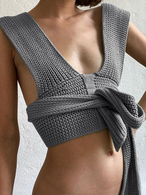 2025 New DIY Style Knitted Tank Top Sweater Female Streetwear Fashion High Waist Camisole Women Sexy Backless Bandage Tops