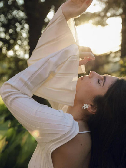 Vestido largo informal de otoño sin espalda para mujer, de punto, con cordones y retazos, ajustado, sexy, de cintura alta, de punto blanco