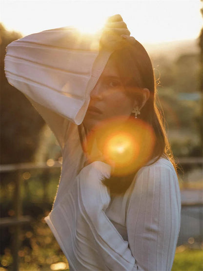 Vestido largo informal de otoño sin espalda para mujer, de punto, con cordones y retazos, ajustado, sexy, de cintura alta, de punto blanco