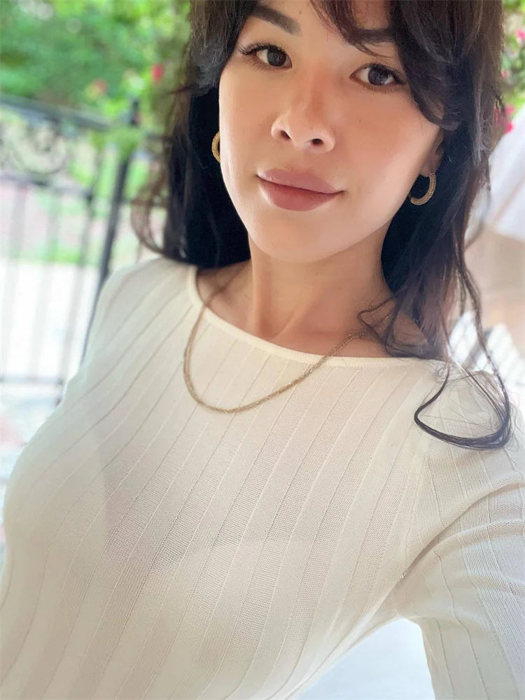 Vestido largo informal de otoño sin espalda para mujer, de punto, con cordones y retazos, ajustado, sexy, de cintura alta, de punto blanco