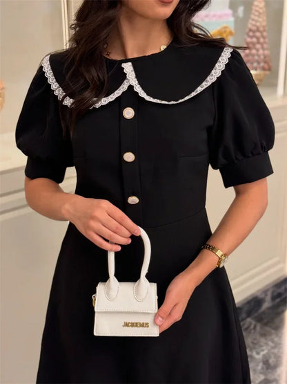 Autumn Fashion Glitter Mini Dress Elegant Patchwork Short Sleeve Lace-Up Lace Casual Party Dress Women’s Bandage Dress New