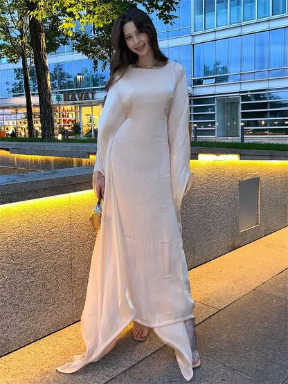 Autumn Loose Shiny Maxi Dress Women’s Butterfly Batwing Long Sleeve Muslim Clothes Party Dress Solid Female Long Dress New