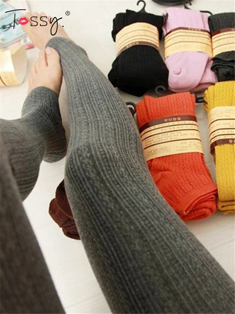 Leggings ajustados de punto elásticos para mujer, de otoño e invierno, con cintura alta, acanalados, cálidos y sexys, moda 2025