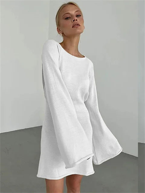 Backless Knitwear Lace-Up Mini Dress Female Fashion Long Sleeve Loose Holiday Beach High Waist Dress Knit Women Dress 2025