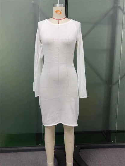 Backless Knitwear Lace-Up Mini Dress Female Fashion Long Sleeve Loose Holiday Beach High Waist Dress Knit Women Dress 2025