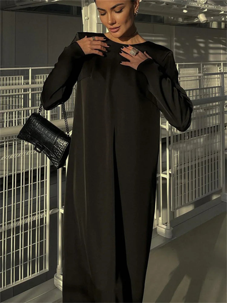 Backless Lace-Up Slim Maxi Dress Female Black Fashion Autumn 2025 Bandage Long Sleeve Solid Elegant Patchwork Long Dress