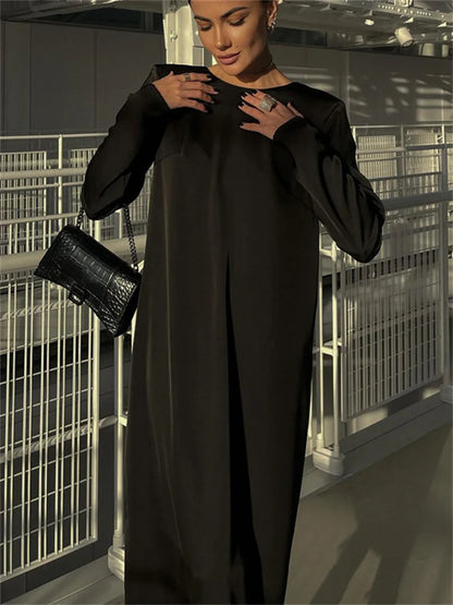 Backless Lace-Up Slim Maxi Dress Female Black Fashion Autumn 2025 Bandage Long Sleeve Solid Elegant Patchwork Long Dress