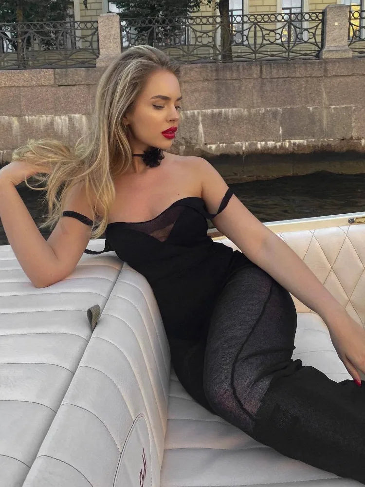 Backless Patchwork Maxi Dress Cover up For Women Slim Loose Holiday Beach See-Through Clothes Dress Female Knit Long Dress