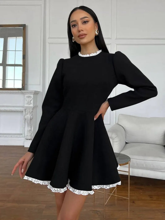 Black Lace Mini Dress – High Waist Vintage Party Gown 2025