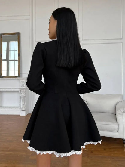 Black Lace Mini Dress – High Waist Vintage Party Gown 2025