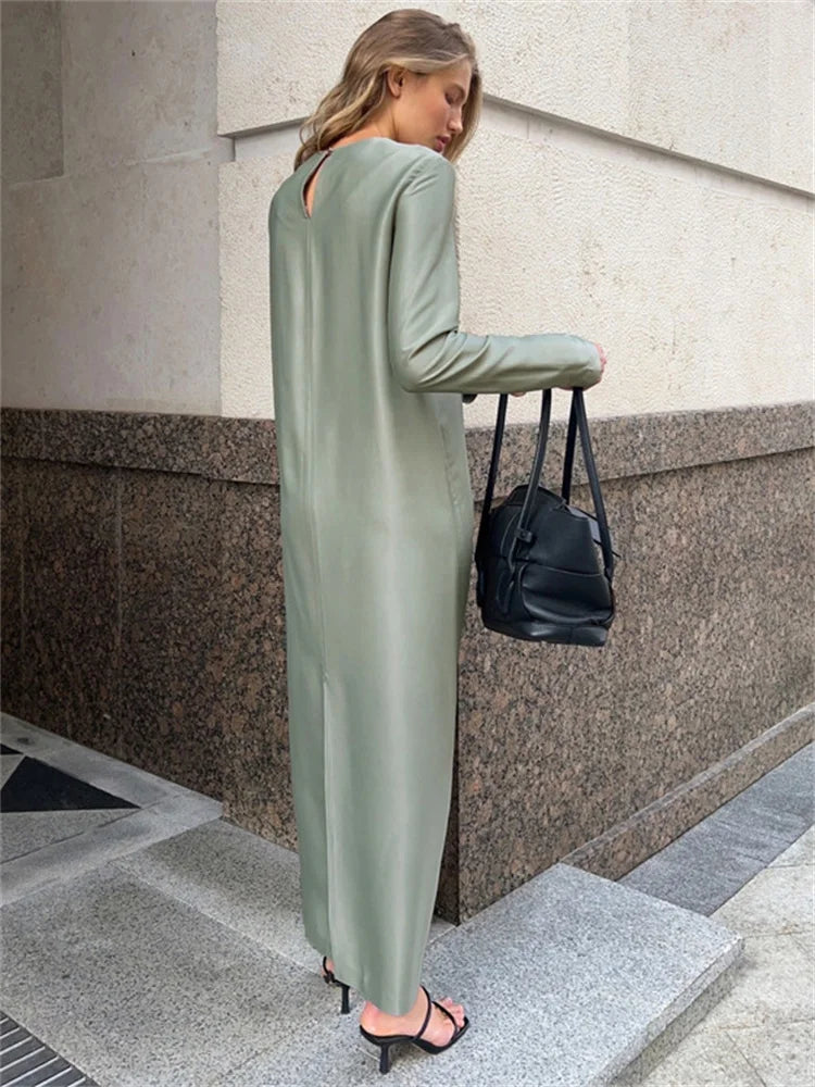 Black Satin Fashion Maxi Dress For Women Patchwork Slim High Waist Elegant Solid Split Long Dress Ladies Party Dress 2025