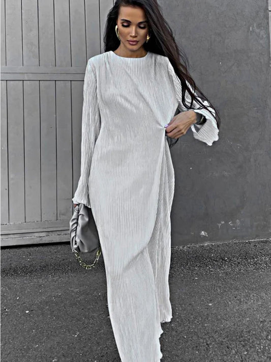 Vestido largo informal holgado para mujer, manga larga, básico, liso, alto, ropa de calle, blanco, de verano, a la moda