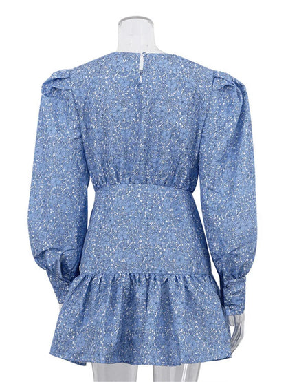 Casual Printed Long Sleeve Pleated Skirts For Women Patchwork Elegant Party Fashion Dress Pleated Slim Y2k Mini Dress 2025