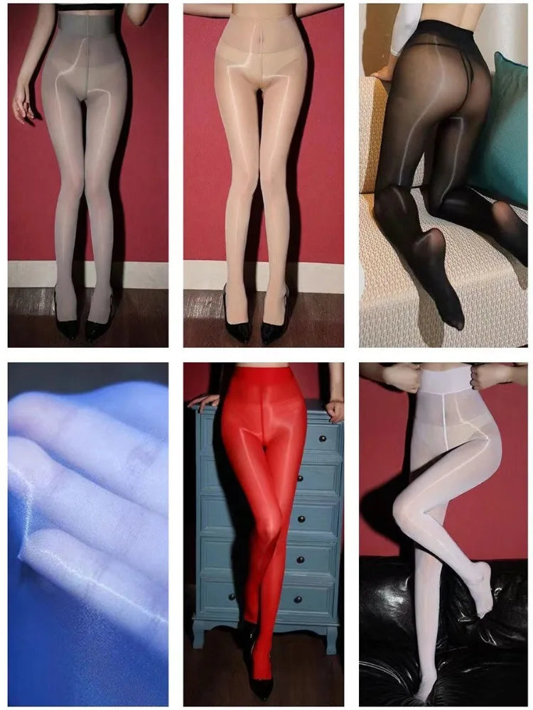 Female Horse Oil Shiny High Waist Slim Stockings Women