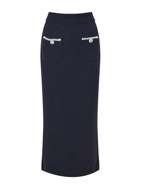 Glitter Knit 2 Piece-Set Long Skirt Women Patchwork Elegant Luxury Fashion Gown Outfits Knitwear Ladies Maxi Skirt Sets