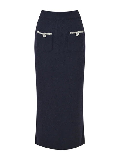 Glitter Knit 2 Piece-Set Long Skirt Women Patchwork Elegant Luxury Fashion Gown Outfits Knitwear Ladies Maxi Skirt Sets