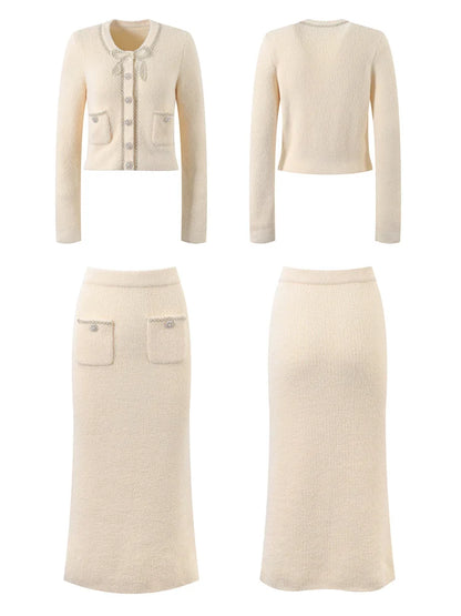 Glitter Knit 2 Piece-Set Long Skirt Women Patchwork Elegant Luxury Fashion Gown Outfits Knitwear Ladies Maxi Skirt Sets