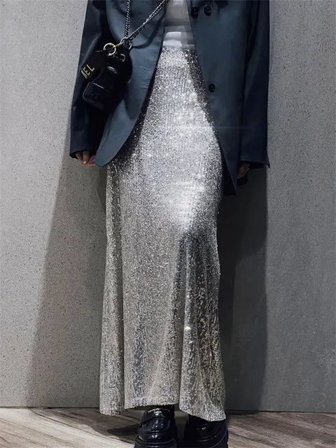 Glitter Sequin Crop top Female Long Sleeve Fashion Sexy Outfit T-shirt Solid Casual High Street Sparkle For Women Y2k Top