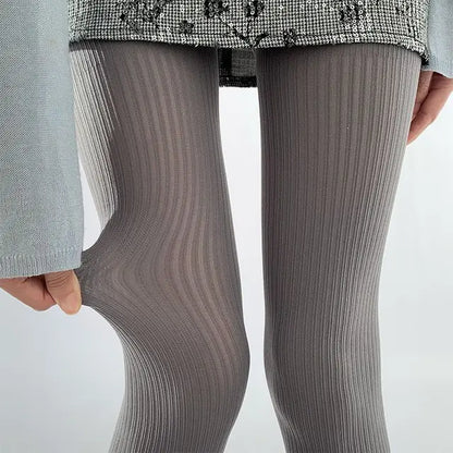 Knit Ribbed Pantyhose Women Sexy See-Through Stockings Black Striped Lace Tights Skinny Leggings