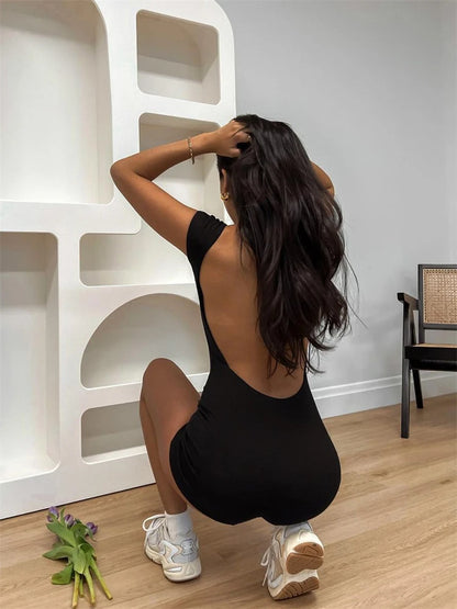 Mono corto ajustado blanco sin espalda para mujer, mono informal de manga corta, mono ajustado con hombros descubiertos, mono informal