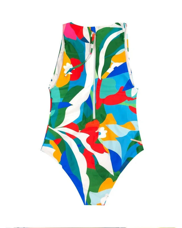 Vibrant Wave High-Neck One-Piece Swimsuit