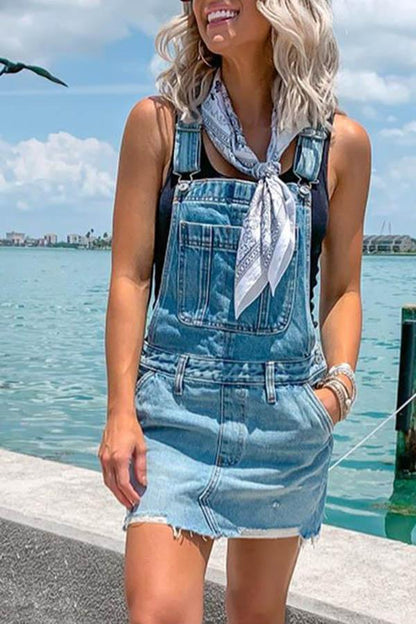 Blue Denim Casual Overall Mini Dress