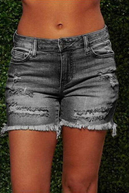 On-trend Fringed Ripped Denim Shorts(3 Colors)
