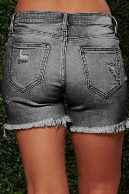 On-trend Fringed Ripped Denim Shorts(3 Colors)