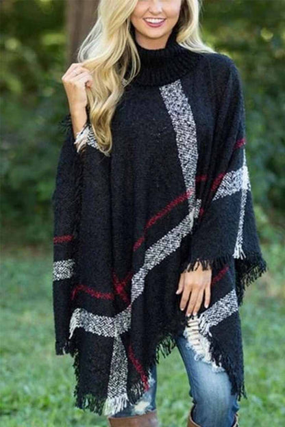 Knitted Contrast Tassel Cloak(5 Colors)