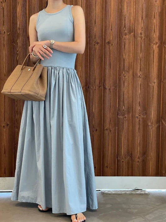 Vestido largo elegante de verano sin mangas para mujer, estilo coreano chic, estilo vintage, informal, largo