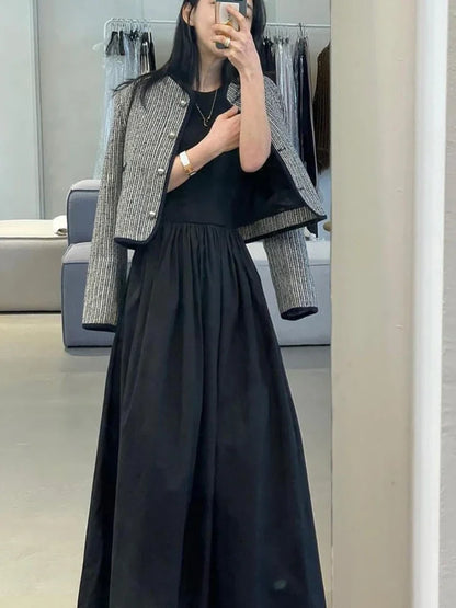 Women Elegant Long Dress Summer Sleeveless Korean Chic Dresses Ladies Vintage A Line Casual Long Robe Vestidos