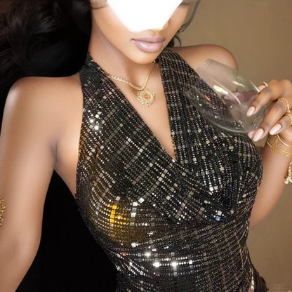 Camiseta sin mangas de verano con lentejuelas brillantes para mujer, camiseta sin mangas, camisola sexy a la moda, ropa para cóctel, fiesta y club.