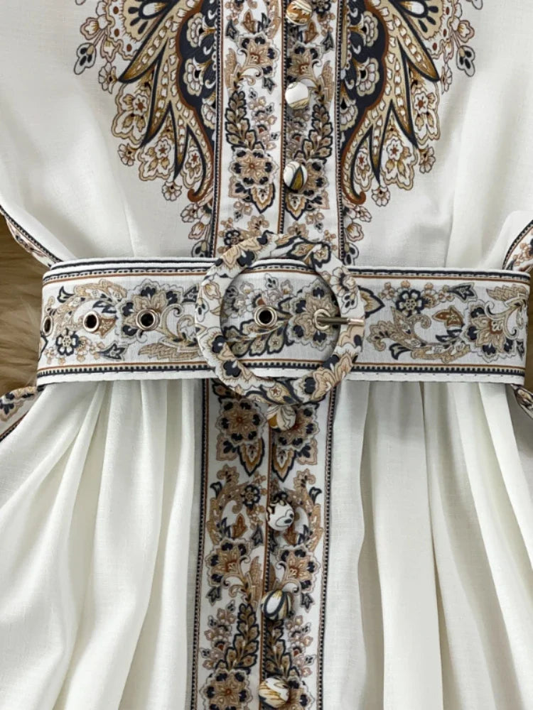 Vestido largo vintage para mujer, estampado a la moda, corte A, con volantes, elegante, floral, para fiesta, manga larga, informal, largo